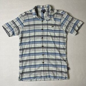 Patagonia Organic Cotton Plaid‎ Button Up Short Sleeve Shirt Mens Medium